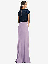 Rear View Thumbnail - Pale Purple & Midnight Navy Soft Bow Blouson Bodice Trumpet Gown