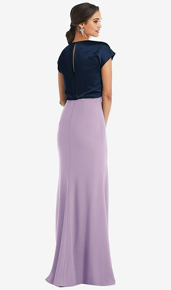 Back View - Pale Purple & Midnight Navy Soft Bow Blouson Bodice Trumpet Gown