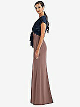 Side View Thumbnail - Sienna & Midnight Navy Soft Bow Blouson Bodice Trumpet Gown