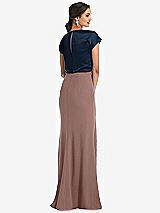 Rear View Thumbnail - Sienna & Midnight Navy Soft Bow Blouson Bodice Trumpet Gown
