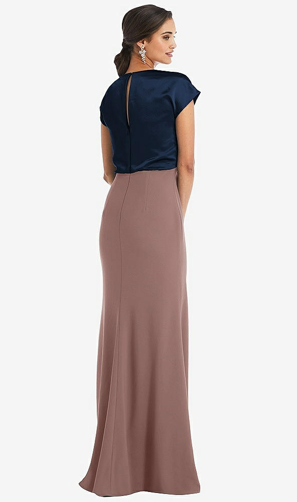 Back View - Sienna & Midnight Navy Soft Bow Blouson Bodice Trumpet Gown