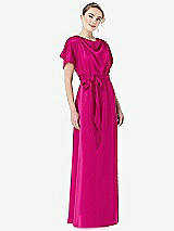 Front View Thumbnail - Think Pink Cowl-Neck Kimono Sleeve Maxi Dress with Bowed Sash