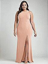 Alt View 1 Thumbnail - Pale Peach & Mist Cutout Open-Back Halter Maxi Dress with Scarf Tie