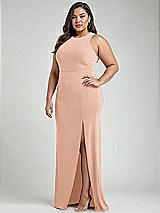 Alt View 2 Thumbnail - Pale Peach & Mist Cutout Open-Back Halter Maxi Dress with Scarf Tie