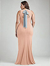 Alt View 3 Thumbnail - Pale Peach & Mist Cutout Open-Back Halter Maxi Dress with Scarf Tie