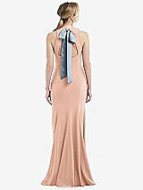 Front View Thumbnail - Pale Peach & Mist Cutout Open-Back Halter Maxi Dress with Scarf Tie