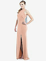 Side View Thumbnail - Pale Peach & Mist Cutout Open-Back Halter Maxi Dress with Scarf Tie