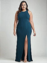 Alt View 1 Thumbnail - Atlantic Blue & Mist Cutout Open-Back Halter Maxi Dress with Scarf Tie