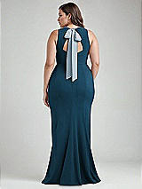 Alt View 3 Thumbnail - Atlantic Blue & Mist Cutout Open-Back Halter Maxi Dress with Scarf Tie