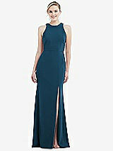 Rear View Thumbnail - Atlantic Blue & Mist Cutout Open-Back Halter Maxi Dress with Scarf Tie