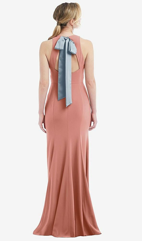 Front View - Desert Rose & Mist Cutout Open-Back Halter Maxi Dress with Scarf Tie