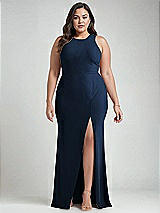 Alt View 1 Thumbnail - Midnight Navy & Mist Cutout Open-Back Halter Maxi Dress with Scarf Tie