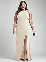 Alt View 1 Thumbnail - Oat & Mist Cutout Open-Back Halter Maxi Dress with Scarf Tie