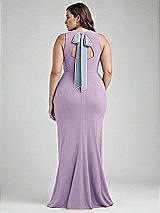 Alt View 3 Thumbnail - Pale Purple & Mist Cutout Open-Back Halter Maxi Dress with Scarf Tie
