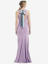 Front View Thumbnail - Pale Purple & Mist Cutout Open-Back Halter Maxi Dress with Scarf Tie
