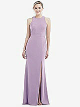 Rear View Thumbnail - Pale Purple & Mist Cutout Open-Back Halter Maxi Dress with Scarf Tie