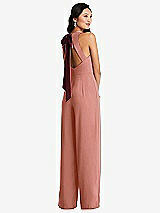Front View Thumbnail - Desert Rose & Cabernet Cutout Open-Back Halter Jumpsuit with Scarf Tie