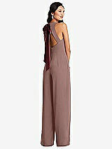 Front View Thumbnail - Sienna & Cabernet Cutout Open-Back Halter Jumpsuit with Scarf Tie