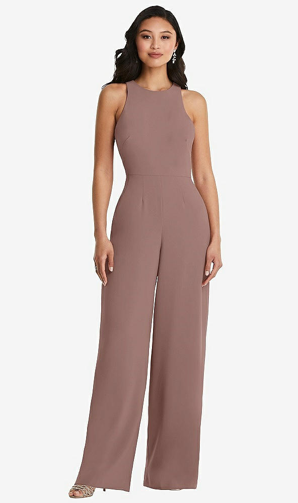 Back View - Sienna & Cabernet Cutout Open-Back Halter Jumpsuit with Scarf Tie