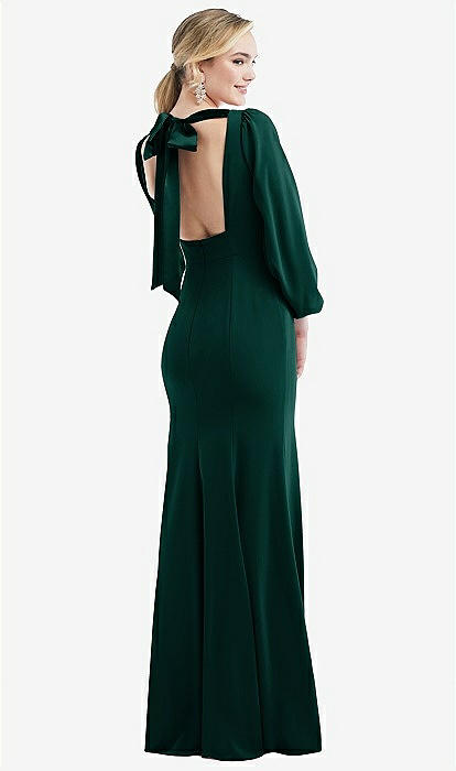 Bishop Sleeve Open-back Trumpet Bridesmaid Dress With Scarf