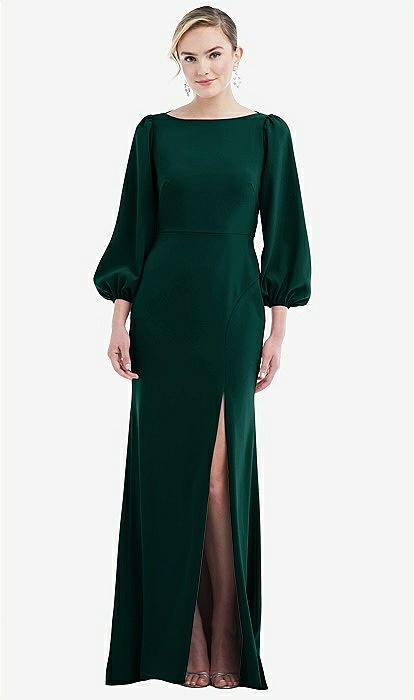 Bishop Sleeve Open-back Trumpet Bridesmaid Dress With Scarf