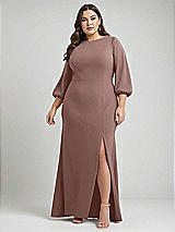 Alt View 1 Thumbnail - Sienna & Evergreen Bishop Sleeve Open-Back Trumpet Gown with Scarf Tie