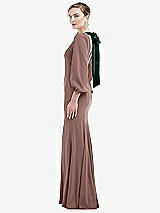 Side View Thumbnail - Sienna & Evergreen Bishop Sleeve Open-Back Trumpet Gown with Scarf Tie
