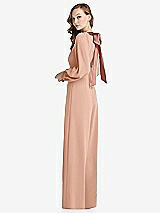 Alt View 1 Thumbnail - Pale Peach & Desert Rose Bishop Sleeve Open-Back Jumpsuit with Scarf Tie