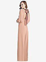 Front View Thumbnail - Pale Peach & Desert Rose Bishop Sleeve Open-Back Jumpsuit with Scarf Tie