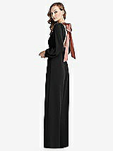 Alt View 1 Thumbnail - Black & Desert Rose Bishop Sleeve Open-Back Jumpsuit with Scarf Tie