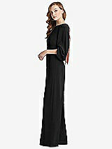 Side View Thumbnail - Black & Desert Rose Bishop Sleeve Open-Back Jumpsuit with Scarf Tie