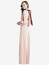 Alt View 1 Thumbnail - Blush & Desert Rose Bishop Sleeve Open-Back Jumpsuit with Scarf Tie