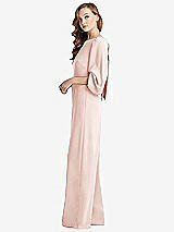 Side View Thumbnail - Blush & Desert Rose Bishop Sleeve Open-Back Jumpsuit with Scarf Tie