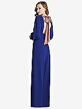 Front View Thumbnail - Cobalt Blue & Desert Rose Bishop Sleeve Open-Back Jumpsuit with Scarf Tie