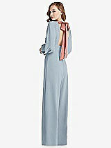 Front View Thumbnail - Mist & Desert Rose Bishop Sleeve Open-Back Jumpsuit with Scarf Tie