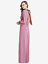 Alt View 1 Thumbnail - Powder Pink & Desert Rose Bishop Sleeve Open-Back Jumpsuit with Scarf Tie