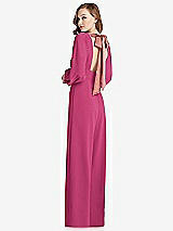 Front View Thumbnail - Tea Rose & Desert Rose Bishop Sleeve Open-Back Jumpsuit with Scarf Tie