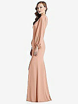 Alt View 2 Thumbnail - Pale Peach Long Puff Sleeve V-Neck Trumpet Gown