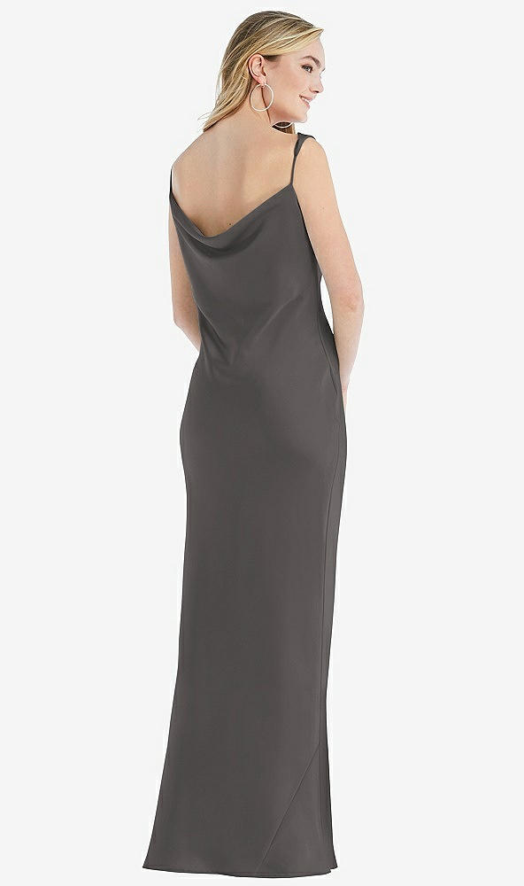 Back View - Caviar Gray Asymmetrical One-Shoulder Cowl Maxi Slip Dress
