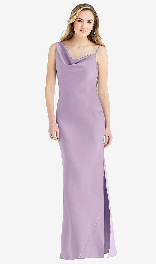 Front View - Pale Purple Asymmetrical One-Shoulder Cowl Maxi Slip Dress