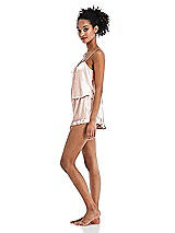 Side View Thumbnail - Blush Satin Ruffle-Trimmed Lounge Shorts with Pockets - Cali