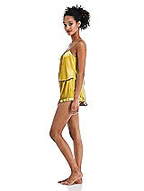 Side View Thumbnail - Marigold Satin Ruffle-Trimmed Lounge Shorts with Pockets - Cali