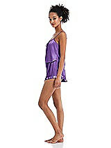 Side View Thumbnail - Pansy Satin Ruffle-Trimmed Lounge Shorts with Pockets - Cali
