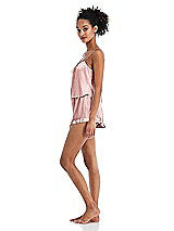 Side View Thumbnail - Rose Satin Ruffle-Trimmed Lounge Shorts with Pockets - Cali
