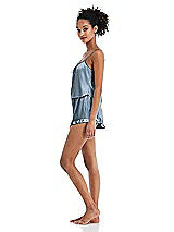 Side View Thumbnail - Slate Satin Ruffle-Trimmed Lounge Shorts with Pockets - Cali