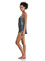 Side View Thumbnail - Silverstone Satin Ruffle-Trimmed Lounge Shorts with Pockets - Cali