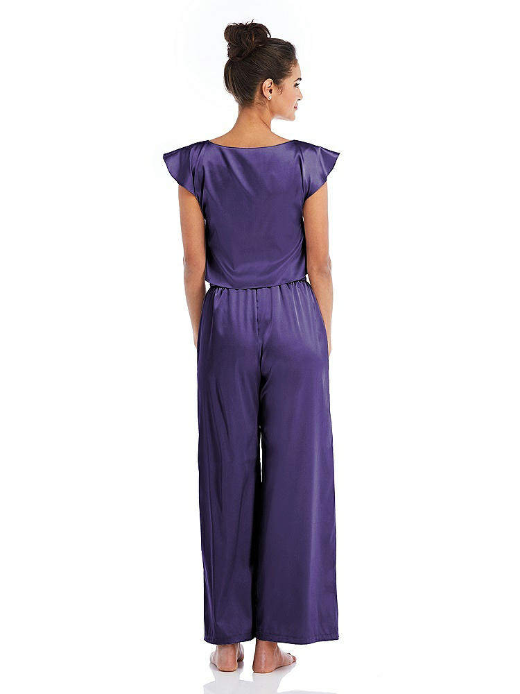 Back View - Regalia - PANTONE Ultra Violet Satin Ankle Wide-Leg Lounge Pants - Vic