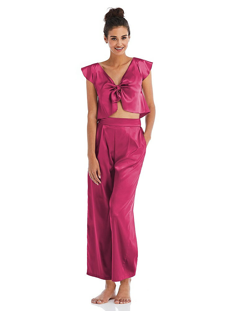 Front View - Shocking Satin Ankle Wide-Leg Lounge Pants - Vic