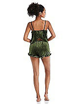 Rear View Thumbnail - Olive Green Velvet Ruffle-Trimmed Lounge Shorts with Pockets - Willa