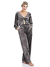 Alt View 1 Thumbnail - Caviar Gray Tie-Front Velvet Puff Sleeve Top - Poppy